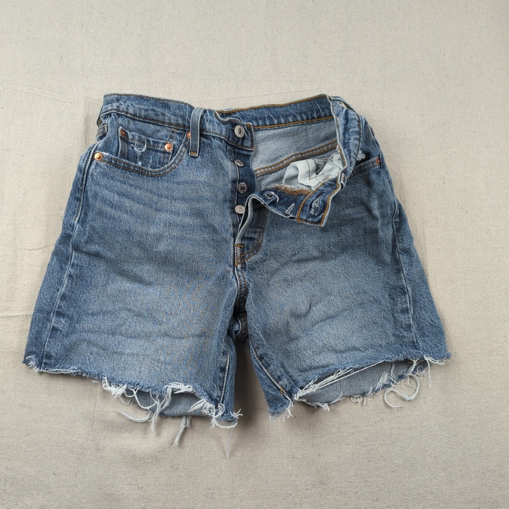 Levi's 501 Womens Shorts 28 Blue Button‎ Fly Denim Premium Cut Offs Distressed